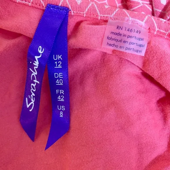 Seraphine Maternity Nursing Knit Wrap Tie Dress Geometric Coral Print, Size 8 - Picture 5 of 9